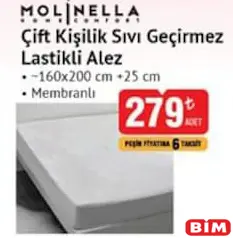 MOLİNELLA ÇİFT KİŞİLİK SIVI GEÇİRMEZ LASTİKLİ ALEZ 160X200 CM